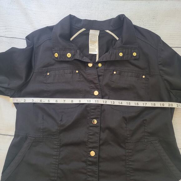 Chico's Size 2 US 12/14 Luxe Twill Utility Jacket Black Gold Minimalist Casual - Picture 8 of 9